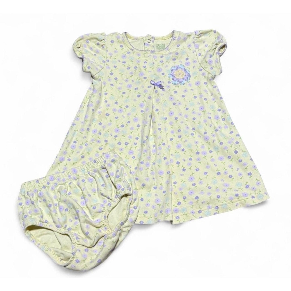 Y2K Carter's 18M Baby Girls Floral Dress Bloomers Yellow Purple Set